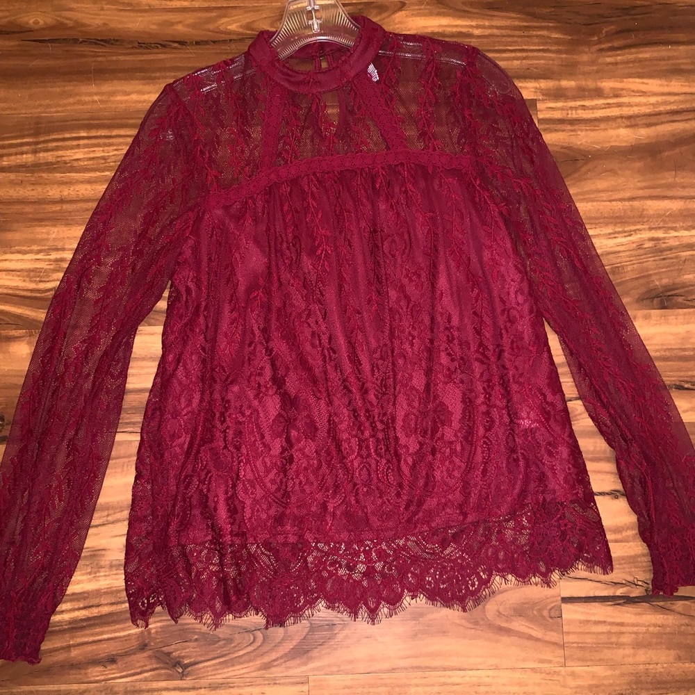 Burgundy lace blouse